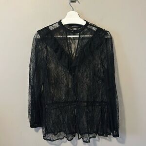 Michel Studio Black Lace Blouse with Ruffle and Choker Neck